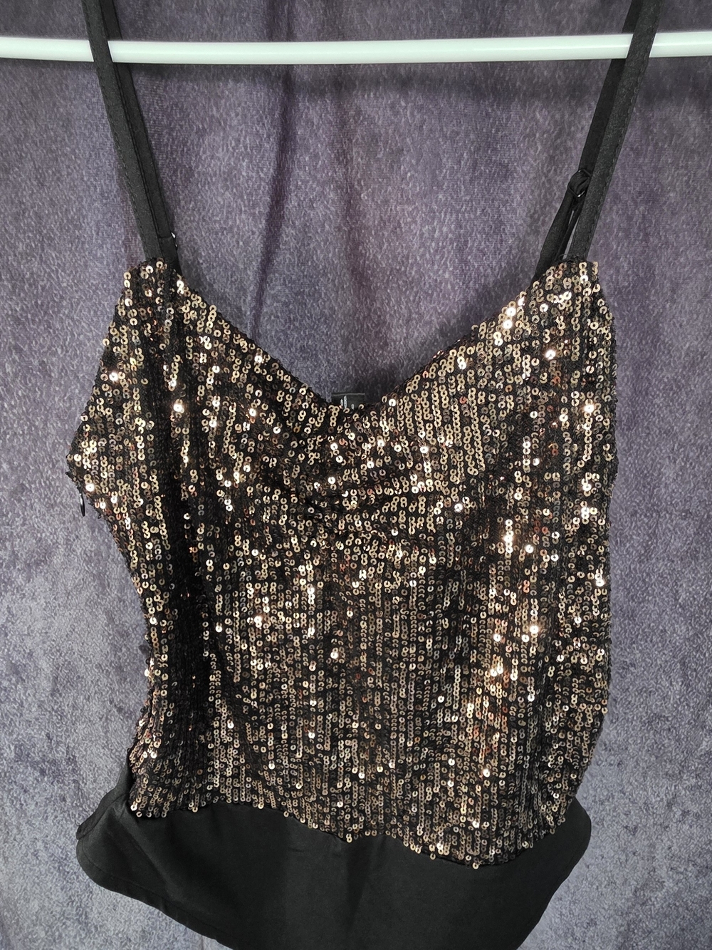 Black Sequin Spaghetti Strap Evening Top